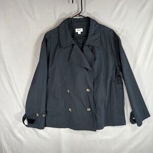 Pact Double Breasted organic Cotton Black Coat Women's Large- Eco Chic Minimal